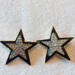 Vintage Star Enamel Rhinestone Clip on Earrings